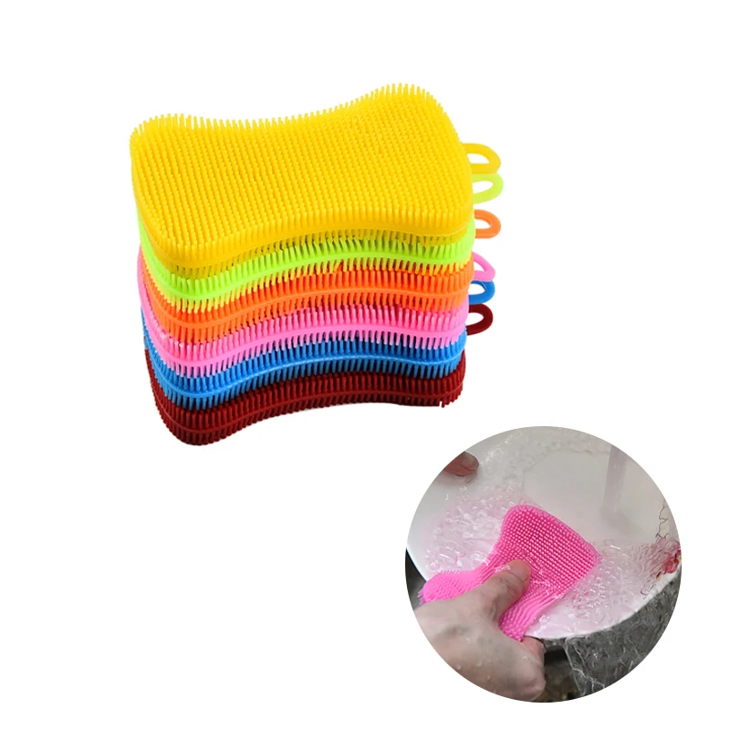 

3Pcs Kitchen Cleaning Brush Silicone Dishwashing Brush Fruit Vegetable Cleaning Brushes Pot Pan Sponge Scouring Pads Tool