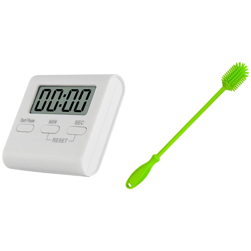 

Lcd Digital Kitchen Cooking Timer with 1Pcs Silicone Bottle Brush Bottle Cleaner