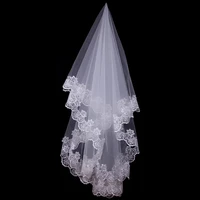 women bridal short wedding veil white one layer lace flower edge appliques