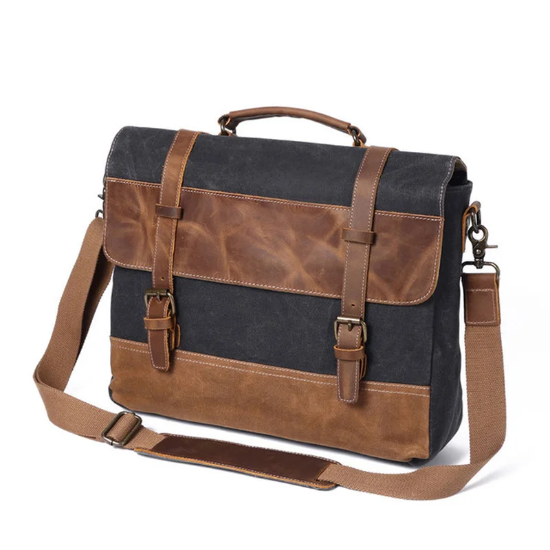 Handbags Unisex Man Bag Men's Retro Canvas Leather Briefcase Bag Business Handbag Messenger Laptop Shoulder bag for men 2021
