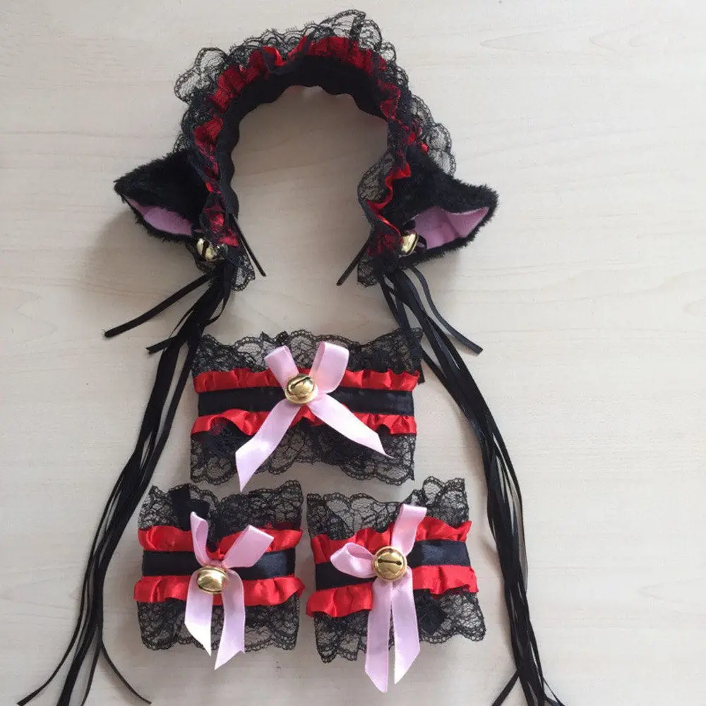 Платье горничной в стиле &quotЛолита&quot ободок с кошачьими ушками лента для волос