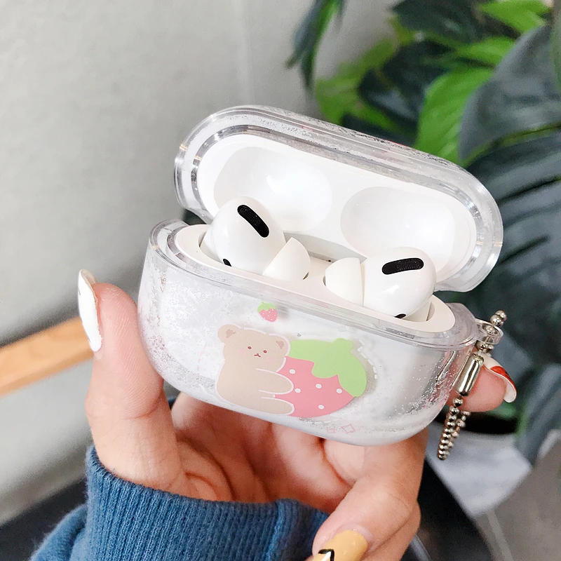 Блестящий чехол для AirPods Pro с динамической жидкостью и сыпучим песком Кроликом