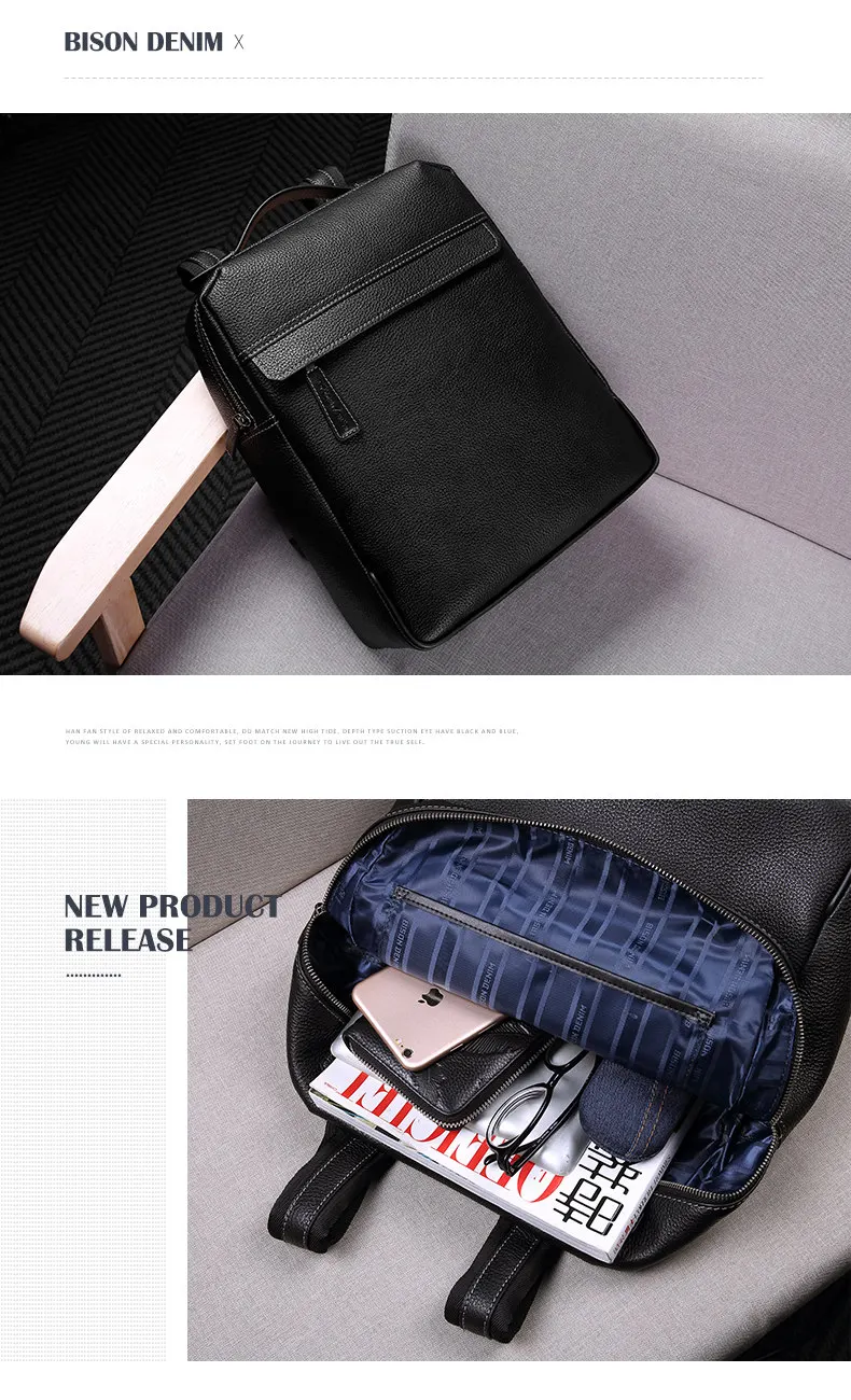 BISON DENIM мужские рюкзаки из коровьей кожи, большие 14 дюймовые рюкзаки для ноутбука, мужские кожаные дорожные сумки для подростков, мужские рюкзаки mochila N2668