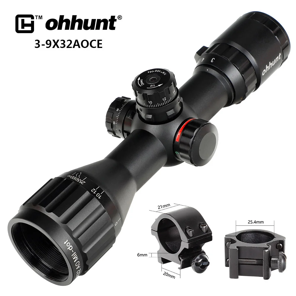 Ohhunt 3-9x32 AO компактная охотничья оптика 1/2 половина Mil точка сетка оптические прицелы башенки Блокировка с солнцезащитным козырьком тактический прицел - Цвет: Low Picatinny Rings