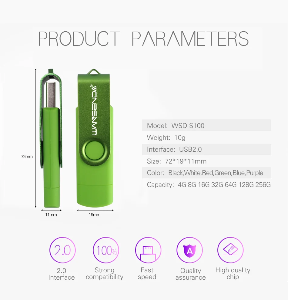 WANSENDA OTG USB флэш накопитель Вращающаяся ручка привод 64 ГБ 32 16 8 Флешка 128 256 usb