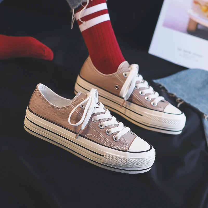 Осенняя женская обувь новая парусиновая на толстой подошве модная удобная