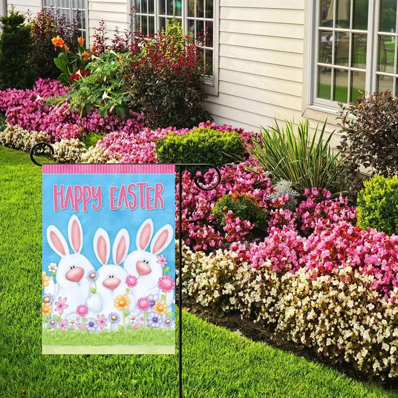 

Happy Easter Easter Bunny Outdoor Garden Flag Cute Rabbit Spring Easter Basket Garden Flag 12.5 Inch x 18 Inch