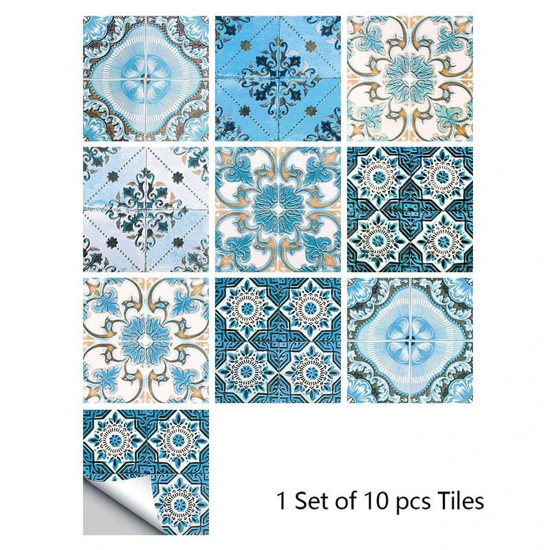 

10pcs Retro Pattern Tile Stair Floor Stickers Bathroom Kitchen Living Room Decoration Peel & Stick Wall Sticker Wallpaper PVC