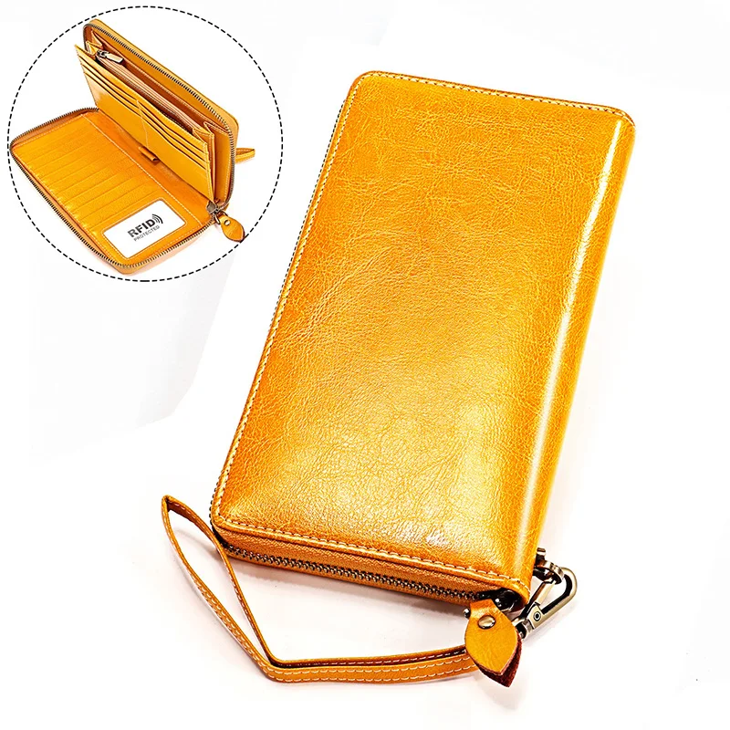 

Fashion Genuine Leather Women Wallets Red Many Departments Ladies Clutch Female Zipper Purse Wallet Luxury Long Solid Phone Bag