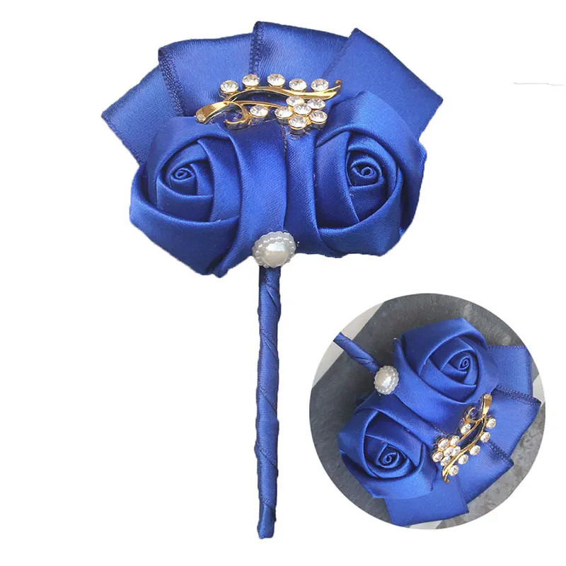 Бутоньерка для свадьбы Королевского синего цвета с кристаллами XH1317G |