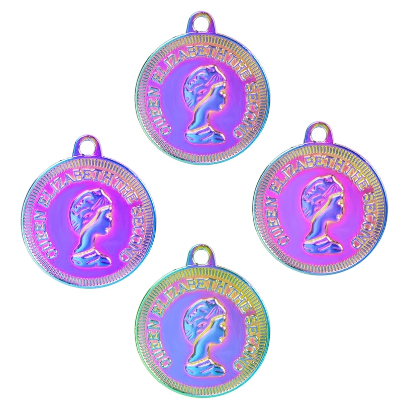 

10PCS Alloy Coin Charms Pendant Accessory Rainbow Color For Jewelry Making Necklace Earring Metal Bulk Wholesale