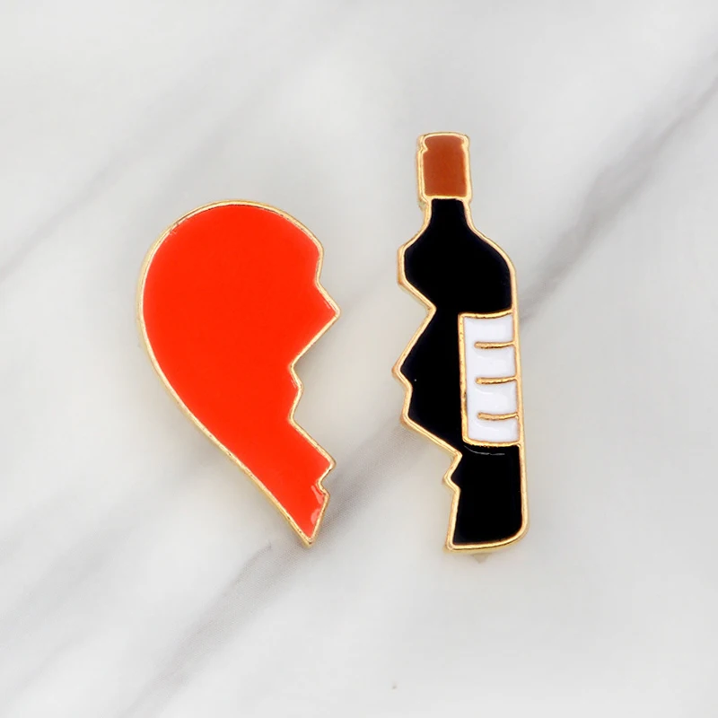 2 шт./компл. разбитое сердце бутылки вина эмаль на булавке модная красивая брошь