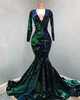 sparkle robe de soiree mermaid v neck long sleeves sequins south african sexy long prom dresses prom gown evening dresses