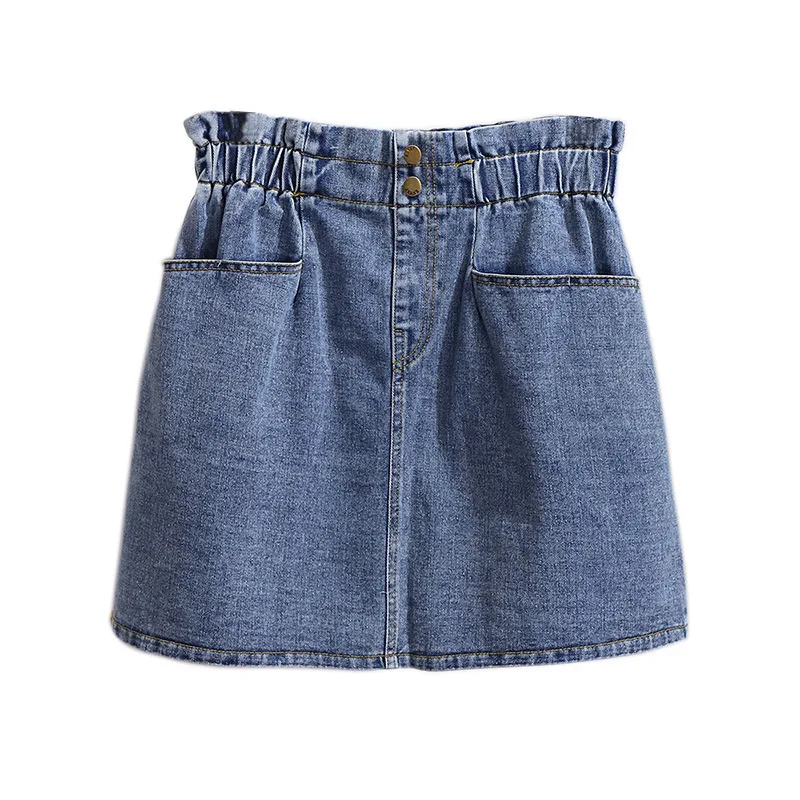 

New 2021 Ladies Spring Autumn Plus Size Denim Mini Skirt For Women Large Casual Loose Cotton Pocket Blue Skirts 4XL 5XL 6XL 7XL