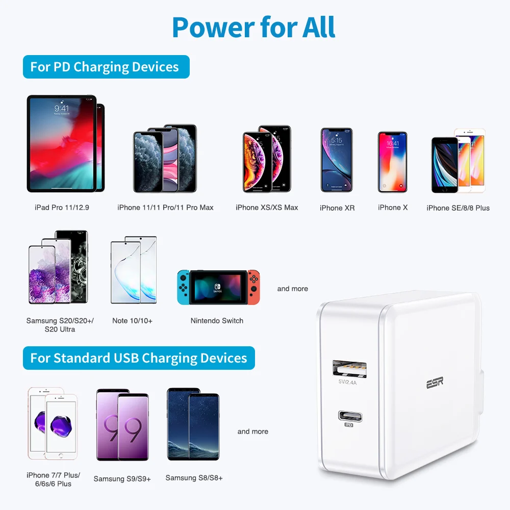 Зарядное устройство ESR с разъемом USB Type C на Lightning 30 Вт|Зарядные устройства для