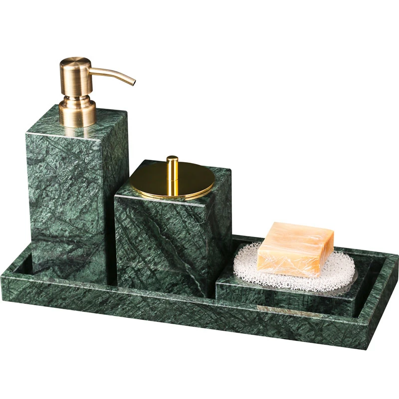 Набор аксессуаров для ванной комнаты из натурального зеленого мрамора