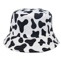 new fashion reversible black white cow pattern bucket hats fisherman caps for women gorras summer
