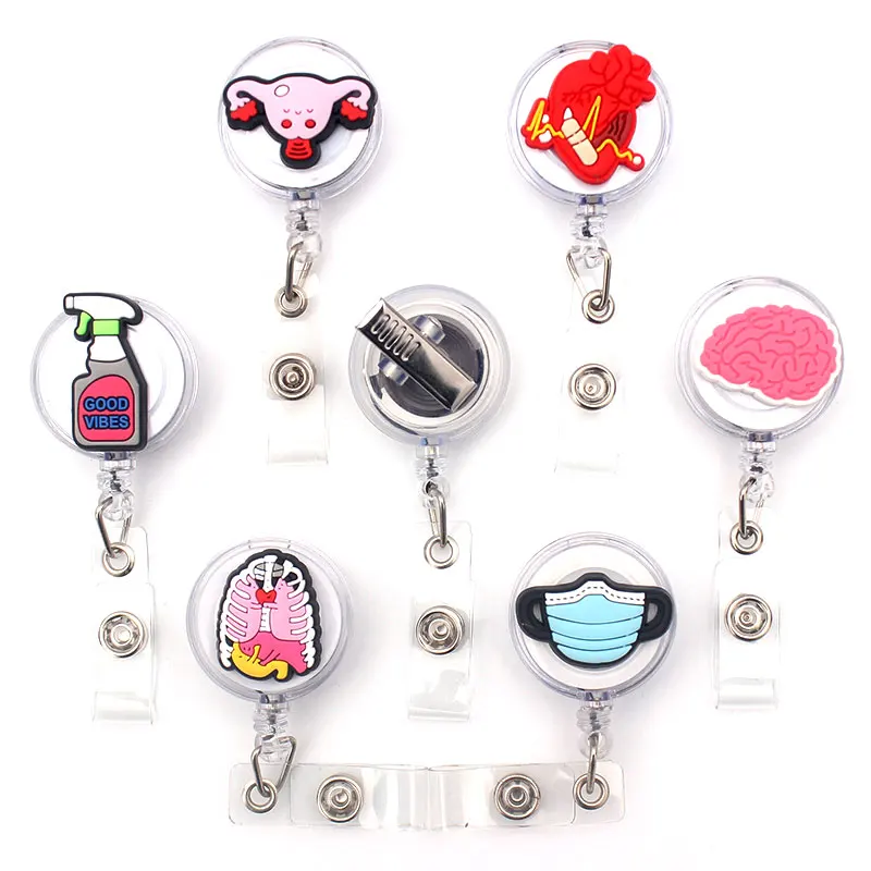 

The Cartoon Human Organs Style 360° Rotate Retractable Card Holder Badge Reel Nurse Exhibition Enfermera Girl And Boy Name Card