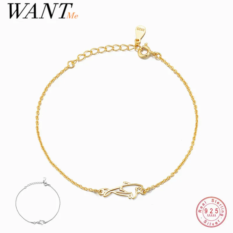 

Женский минималистичный браслет WANTME, из стерлингового серебра 925 пробы, в готическом стиле, с Китом, акулой, модная цепочка, ювелирные украше...