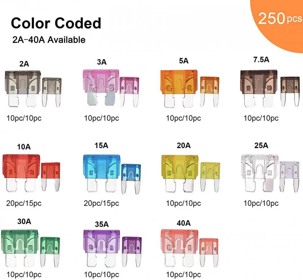 Предохранители для авто 250 шт. набор предохранителей в ассортименте страхования