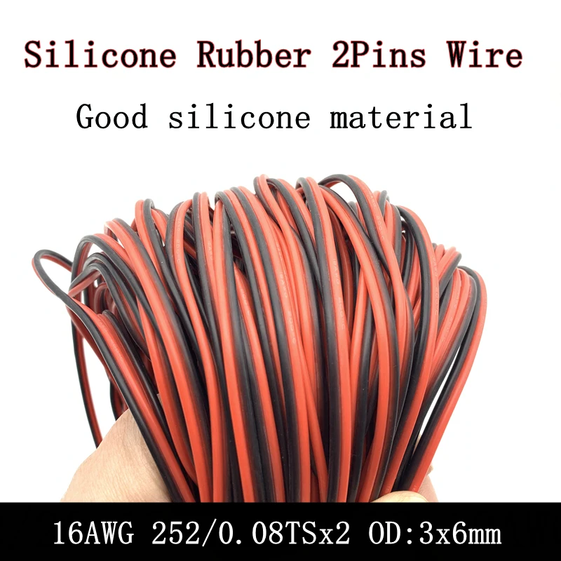 

1M 2Pin Silicone Rubber Wire 16AWG Electric Lamp Lighting Copper Cable Super Soft Insulated LED Connector Extend Cord Black Red