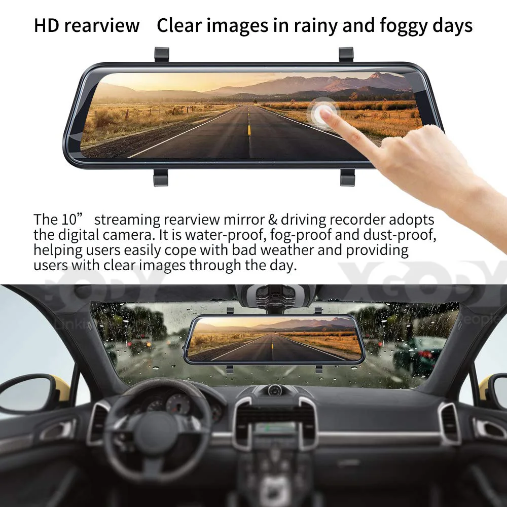 XGODY 10 ''двойной объектив HD 1080P Автомобильный видеорегистратор ips сенсорный экран Dash Cam камера заднего вида g-сенсор ночное видение TF 24H мониторинг парковки