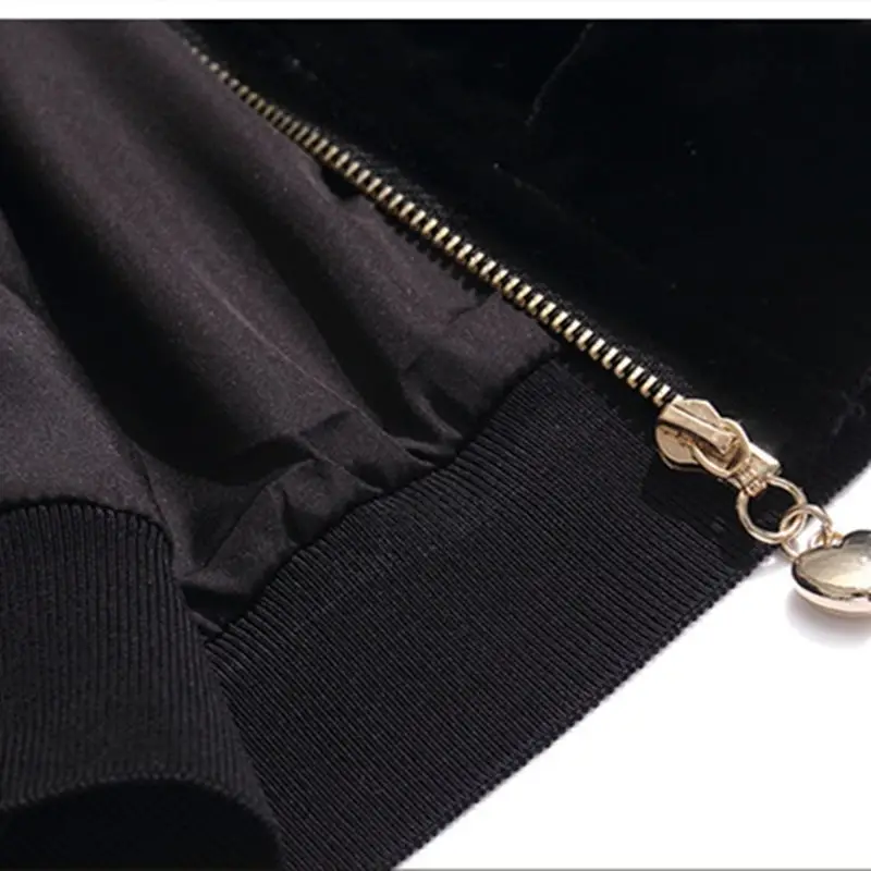 

Sequins Embroidered Short Velvet Jacket Women Plus Size 4XL Black Loose Zipper Outerwear Casual New Long Sleeve Coat Spring 2020