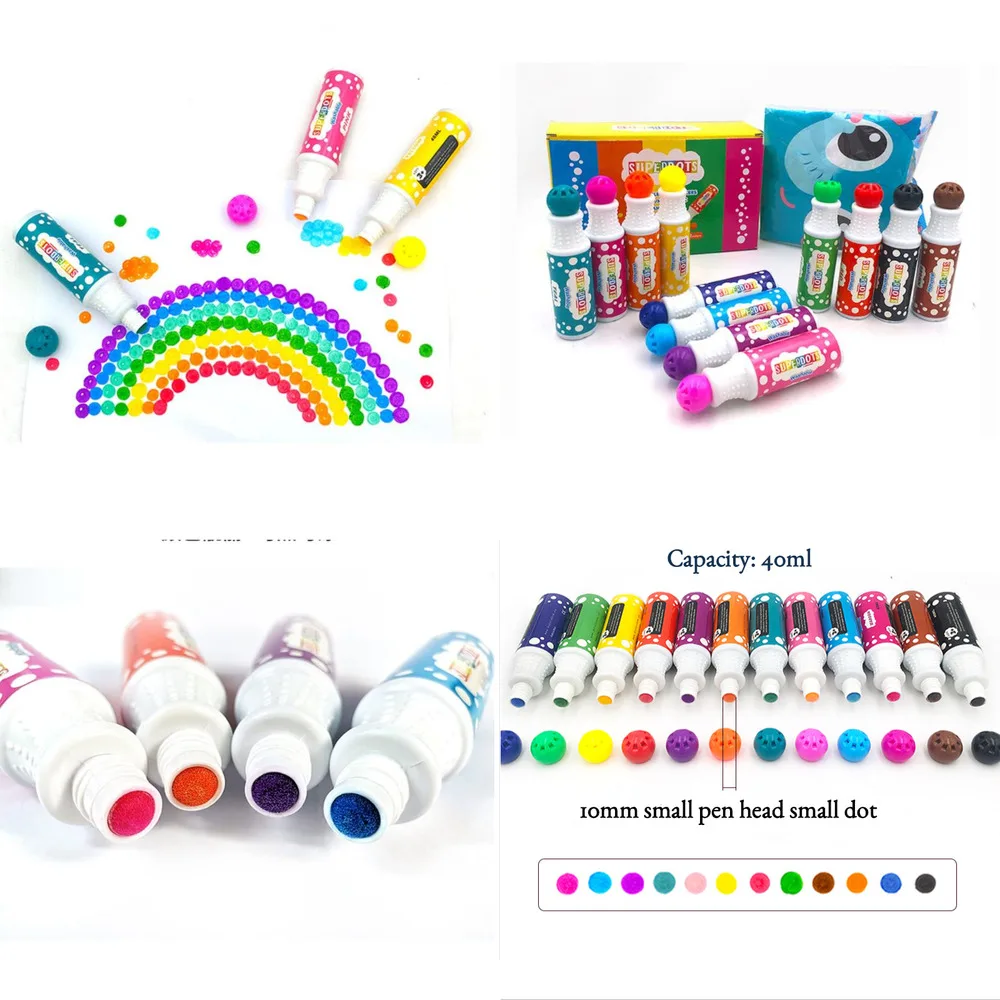 

12colours SuperDots DIY Dot Markers For Kids Art Marker Free Bibs Printables Washable Water-based For Kids Birthdays Gifts