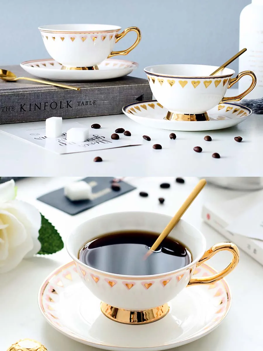 

Gold Uropean Style Coffee Cup Decoration Pretty Luxury Creative Coffee Cup Ceramic White High Tea Huevera Mug with Spoon AA50BD