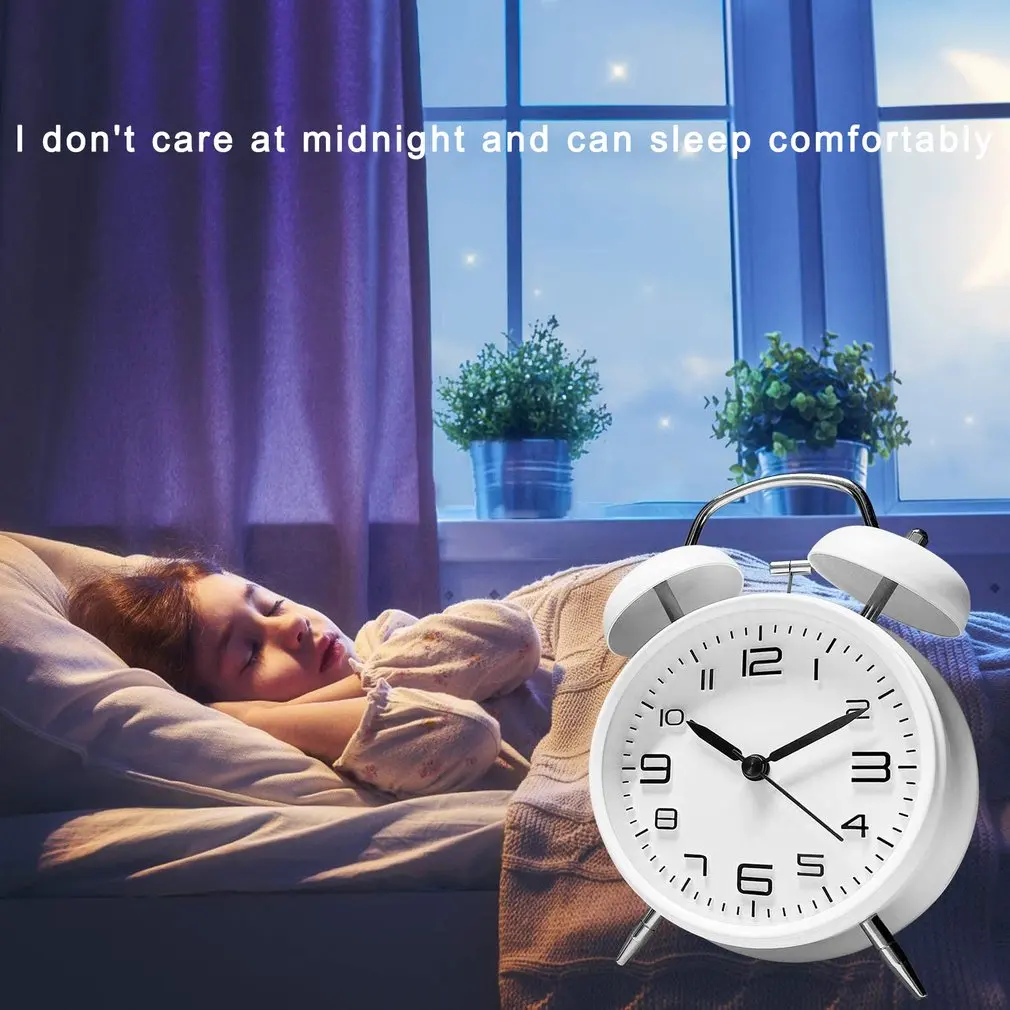 

Metal Loud Alarm Clock Stylish Bells Desktop Clock Mechanical Stand Clock Battery Operated Wake Up Alarm Clock Night Light