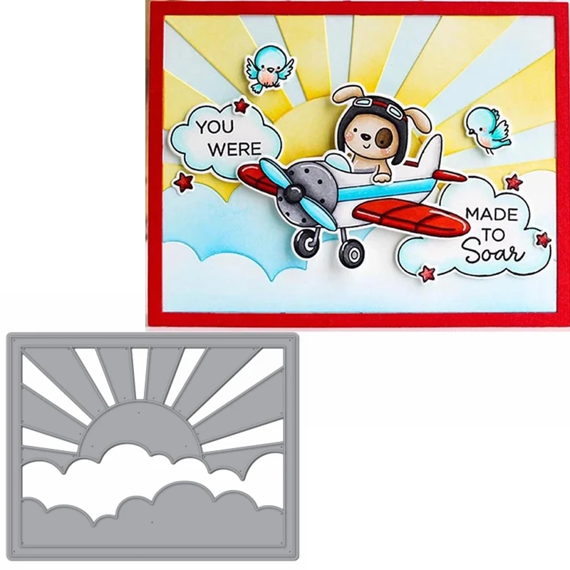 Яркий восход солнца закат с облаком металлические высекальные трафареты высечка