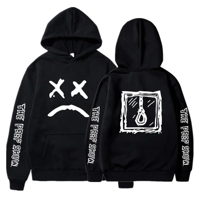 Lil Открытый толстовки черные с капюшоном пуловер мужской/женский Oversize