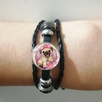 2019 new fashion popular cute pink puppy rope leather braided bracelet lucky bracelet