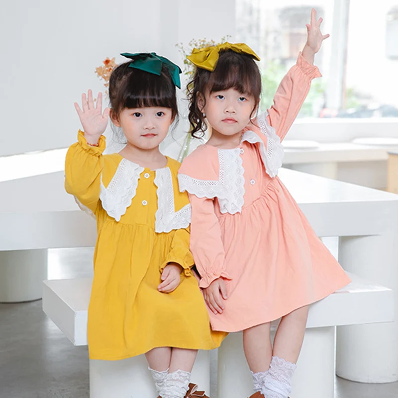 

Toddler Kids Baby Girl Autumn Dress Ruffles Long Sleeve Solid Cotton Linen Party Casual Dress Clothes