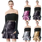 Юбка-мини женская из лакированной кожи, с высокой талией, с оборками, # p3