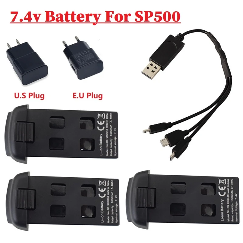 

7.4V 1000mAH Lipo Battery and ( 3-IN-1 ) Charger Set for SP500 RC Quadcopter Spare Parts For RC Drone Replace Components