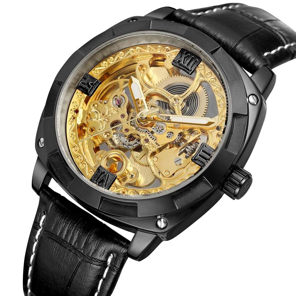 

FORSINING Casual Wristwatches Steampunk Men's Carving Skeleton Auto Mechanical Watches Gift Box Free Ship