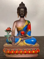 8chinese folk collection old colored glaze painted medicine buddha shakyamuni buddha sitting buddha enshrine the buddha