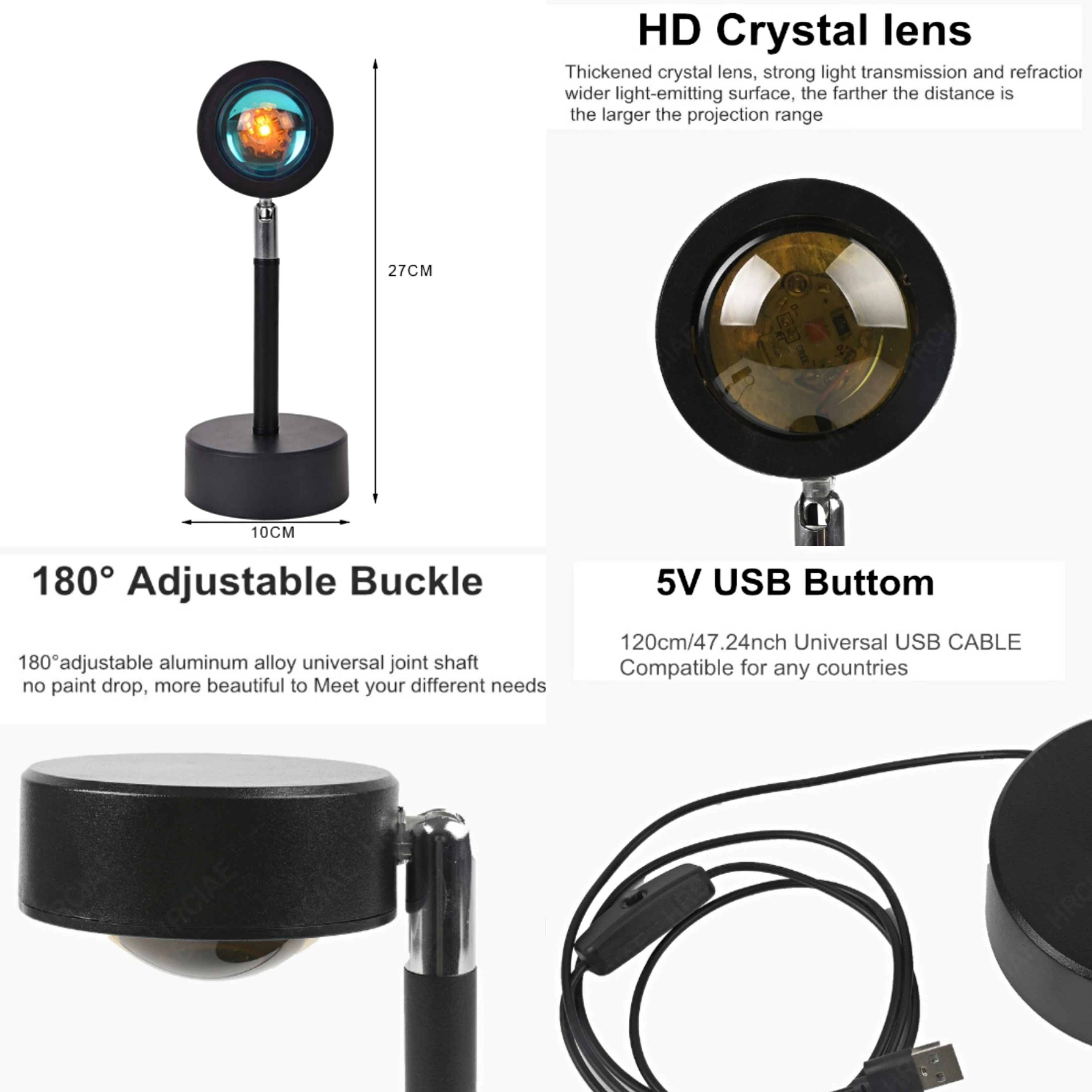 

USB Rainbow Sunset Red Projector Led Night Light Sun Projection Desk Lamp for Bedroom Bar Coffee Store Wall Decoration Lighting