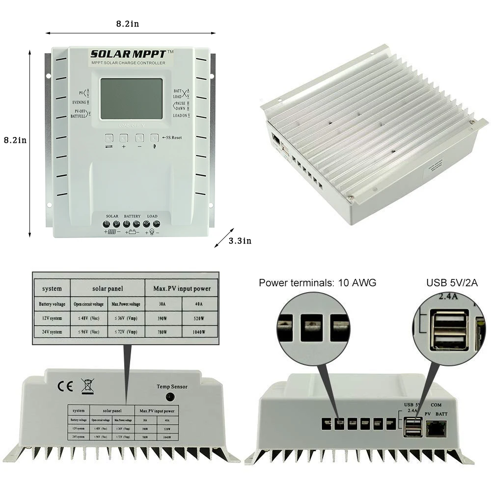 PowMr 40A 60A MPPT контроллер солнечного заряда 12 В 24 в авто для макс. 100 солнечная панель