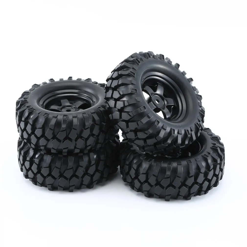 

4Pcs Black 1:10 RC Car Rubber Tires & Wheel Rims for Off Road RC Crawler Buggy Abrasion Resistance Replacement Model Accessory