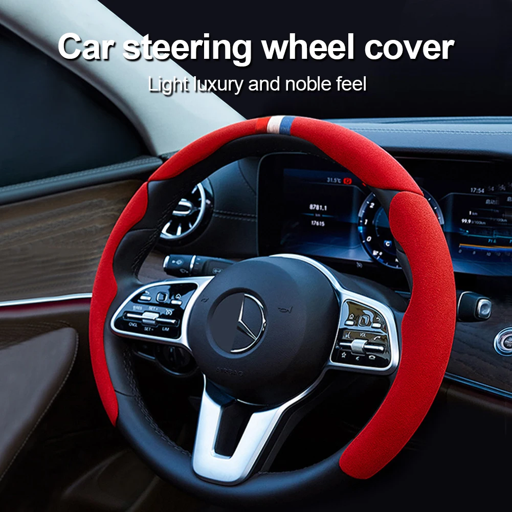 

Hot Sale Car Interior Steering Wheel Cover 38cm 15" Suede Leather Non-Slip Steering Wheel Booster Cover Car Decor Fast delivery