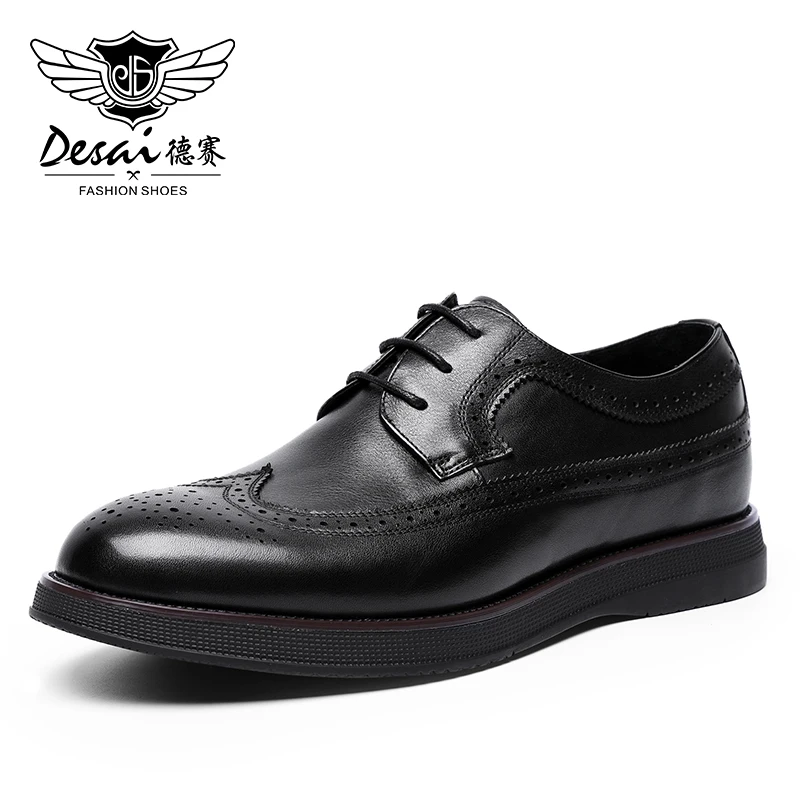 

DESAI/зимние мужские уличные ботинки; Мужские модные ботильоны в британском стиле; Черные/коричневые броги; Повседневная обувь из мягкой нату...