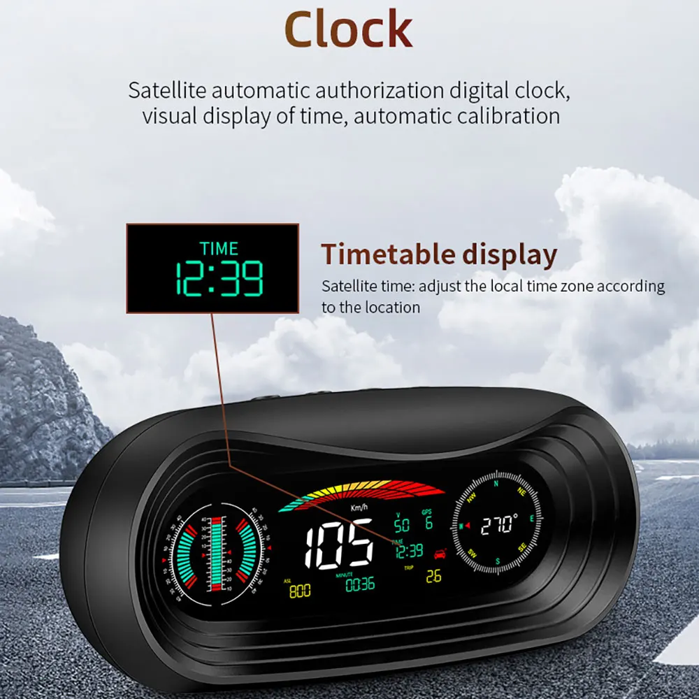 

New HUD Car Head-Up Display Off-Road Altitude Guide Incline Meter Speedometer Gauge Digital Alarm Tool Over-Speed Warning