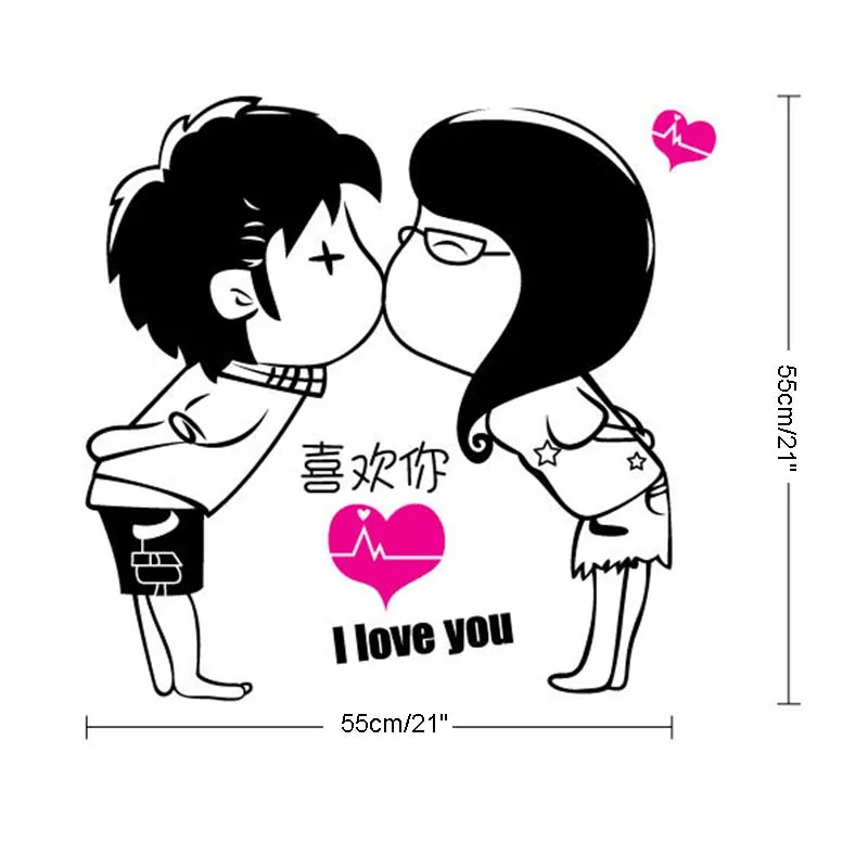 

Cartoon Romantic Wall Stickers Living Room Wedding Room TV Wall Backdrop Decor Lovers Peach Tree Warm Aesthetic Home Decals