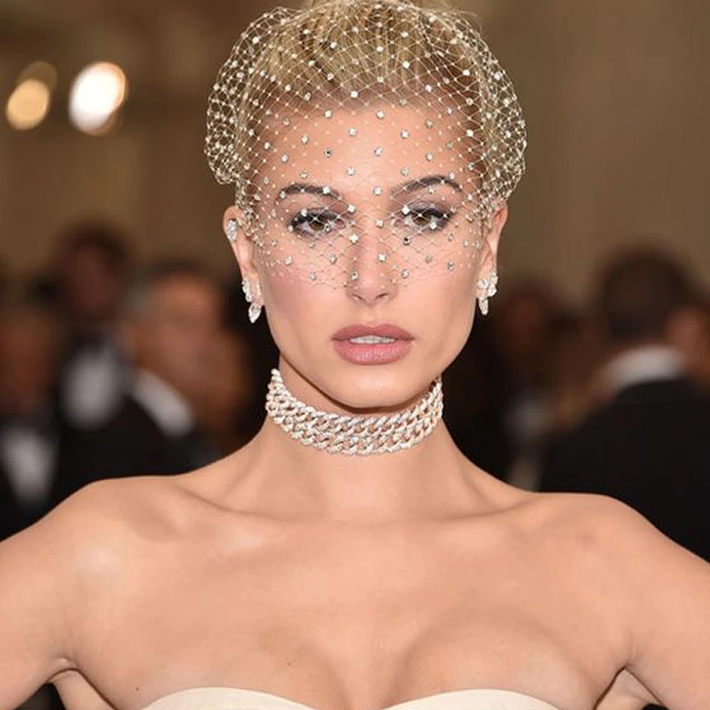

Headband Veil for Bridal Crystal Birdcage Black Face Net Mask Hair Jewelry Accessories Veils Charming Wedding Fascinators
