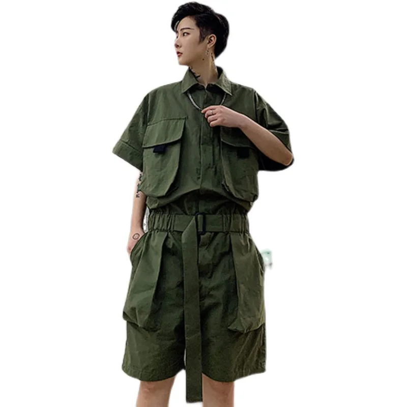 Men&#39;s overalls overalls suits jumpsuits Japanese and Korean casual suspenders shorts men