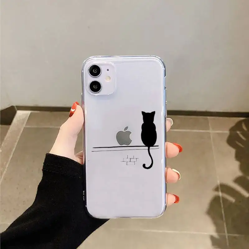 cute animal black cat fashion funda funda coque shell phone case transparent for iphone 6 7 8 11 12 s mini pro x xs xr max plus free global shipping