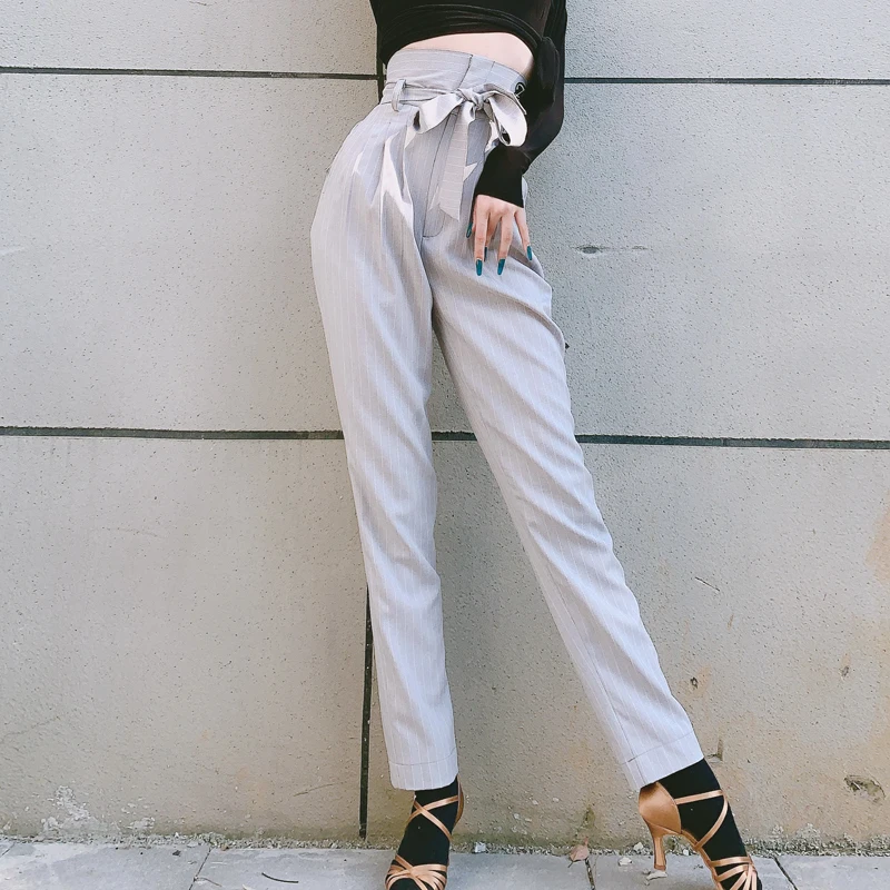 

Женские брюки для латиноамериканских танцев, серые брюки для современных народных танцев, танго, самбы, одежда для тренировок DQL4698