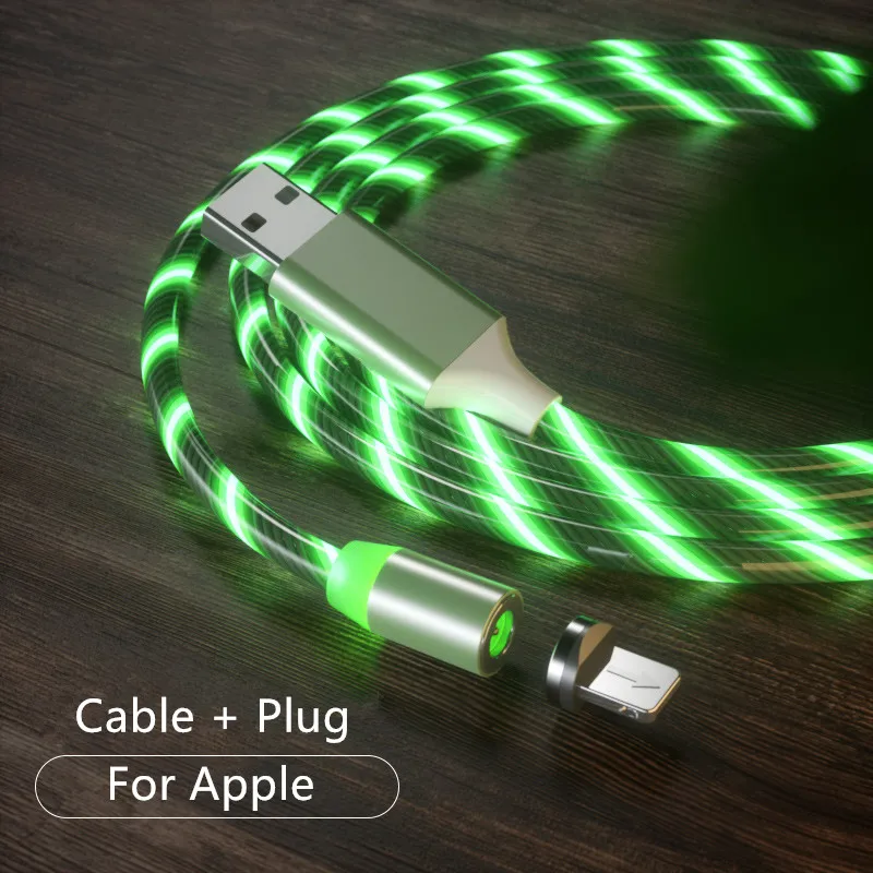 Green for iPhone 1/2 м Магнитный кабель для быстрой зарядки светящийся в ночное время 2.4A Micro usb type C кабель для iphone samsung huawei Светодиодная лампа Xiaomi провод шнур - Цвет: Green for iPhone